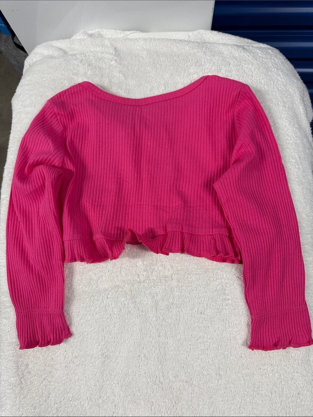 Girls' Fuchsia Ruffle Ribbed Cardigan - Picture 3 of 4